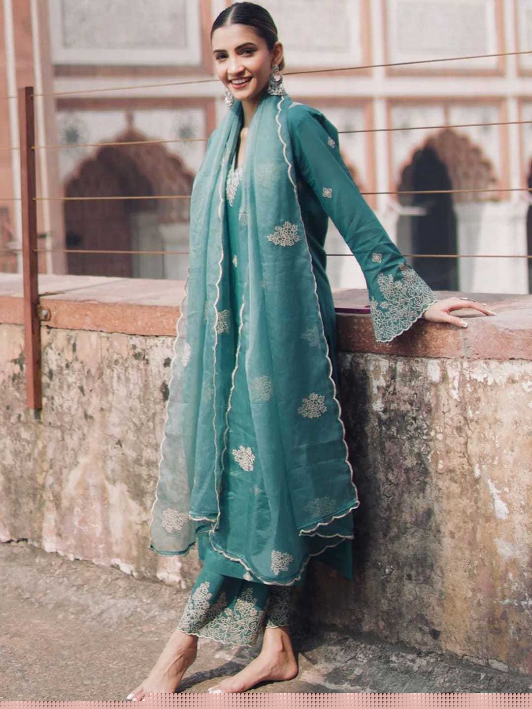 Viscose Chanderi Embroidered Kurti with Bottom and Dupatta - MYLUXURY LANE ENTERPRISE